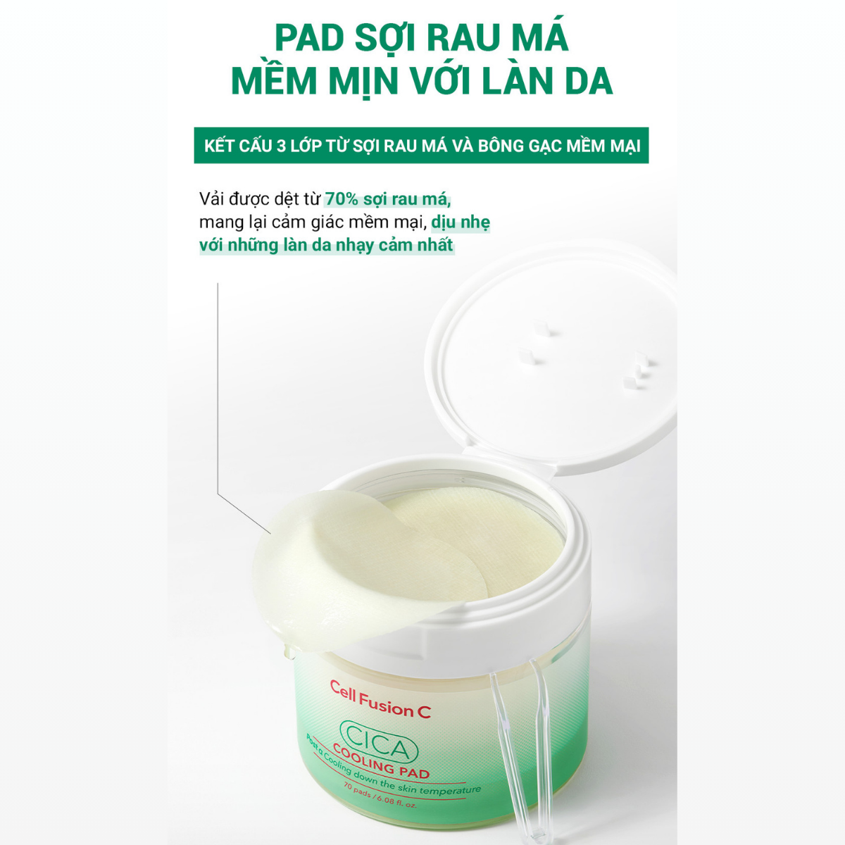 Toner Pad Cell Fusion C Rau Má Cica Cooling Pad 70 Miếng Toner Pad Cell Fusion C Rau Má Cica Cooling Pad 70 Miếng
