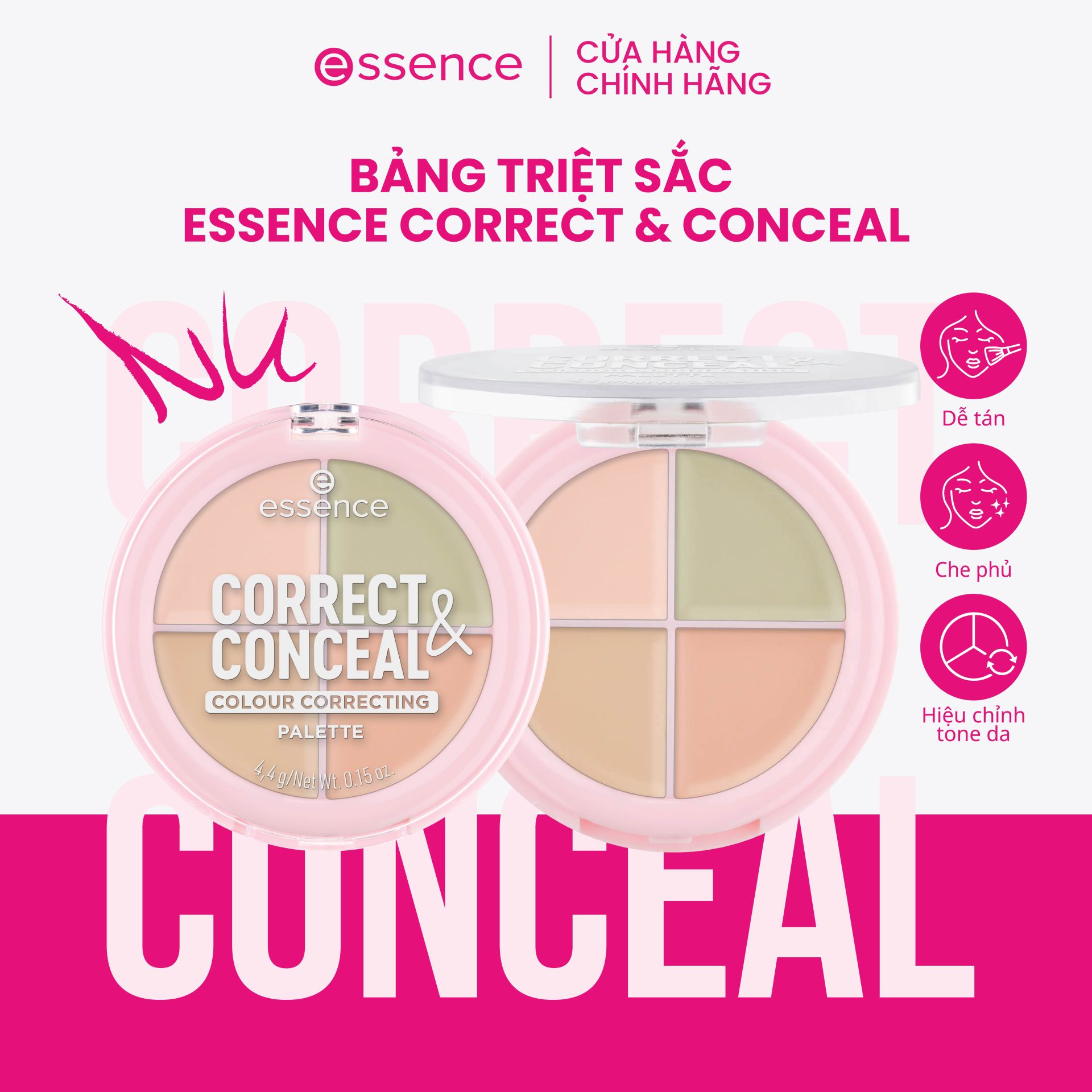 Bảng Triệt Sắc 4 Ô Essence Correct & Conceal Colour Correcting Palette 4.4g Bảng Triệt Sắc 4 Ô Essence Correct & Conceal Colour Correcting Palette 4.4g