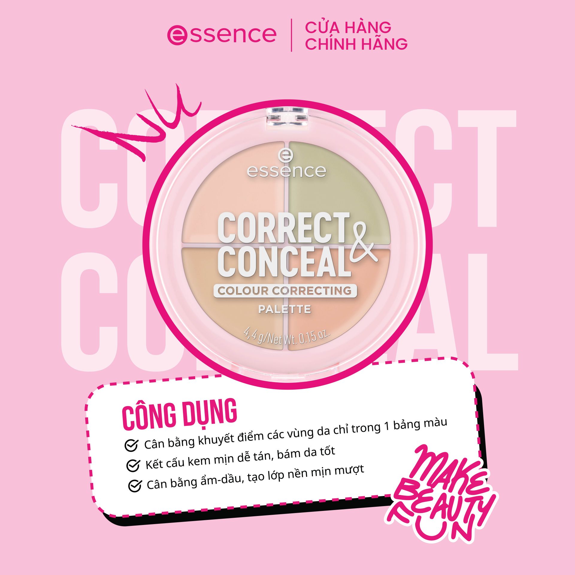 Bảng Triệt Sắc 4 Ô Essence Correct & Conceal Colour Correcting Palette 4.4g Bảng Triệt Sắc 4 Ô Essence Correct & Conceal Colour Correcting Palette 4.4g