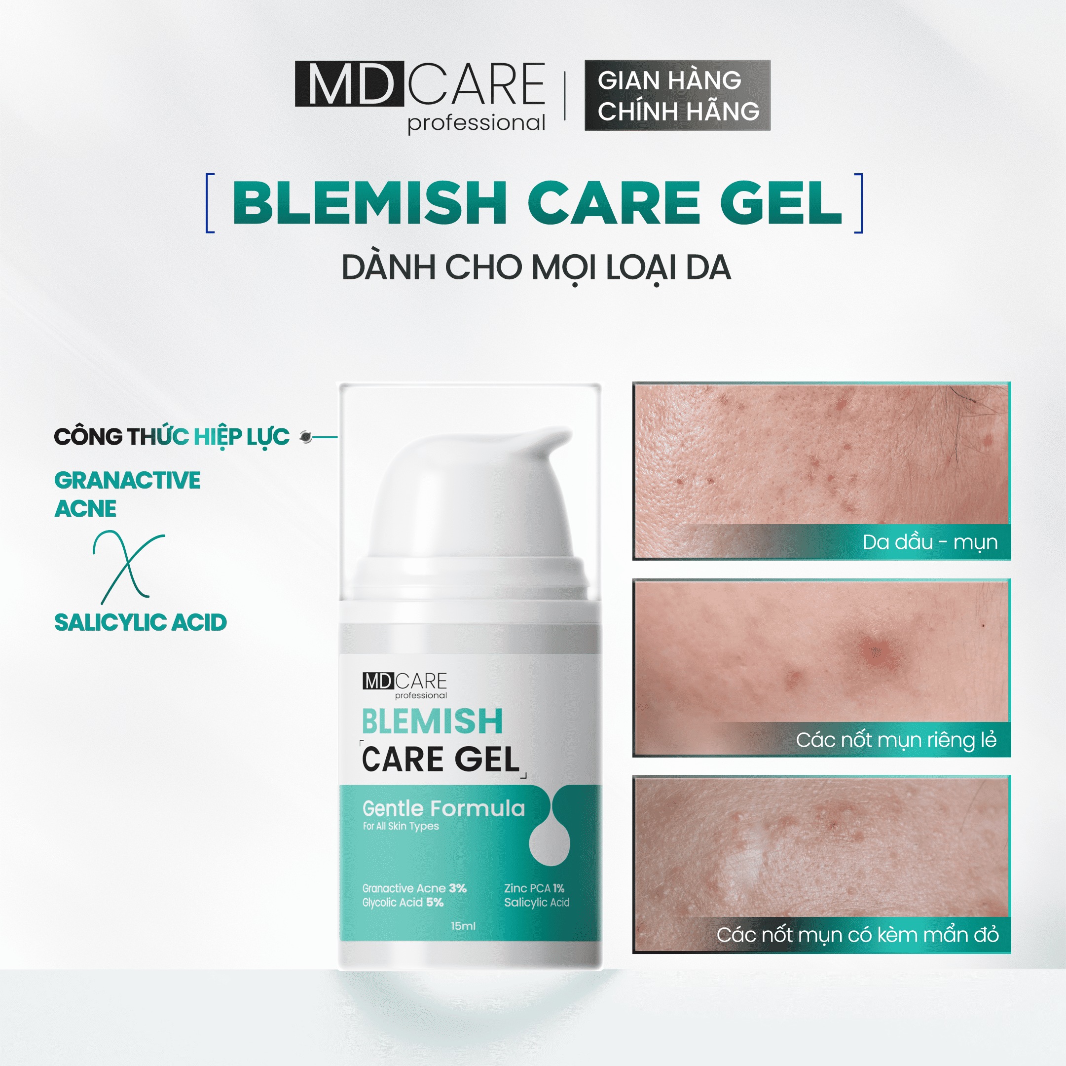 Gel Chấm Mụn MD CARE Blemish Care Gel 15ml