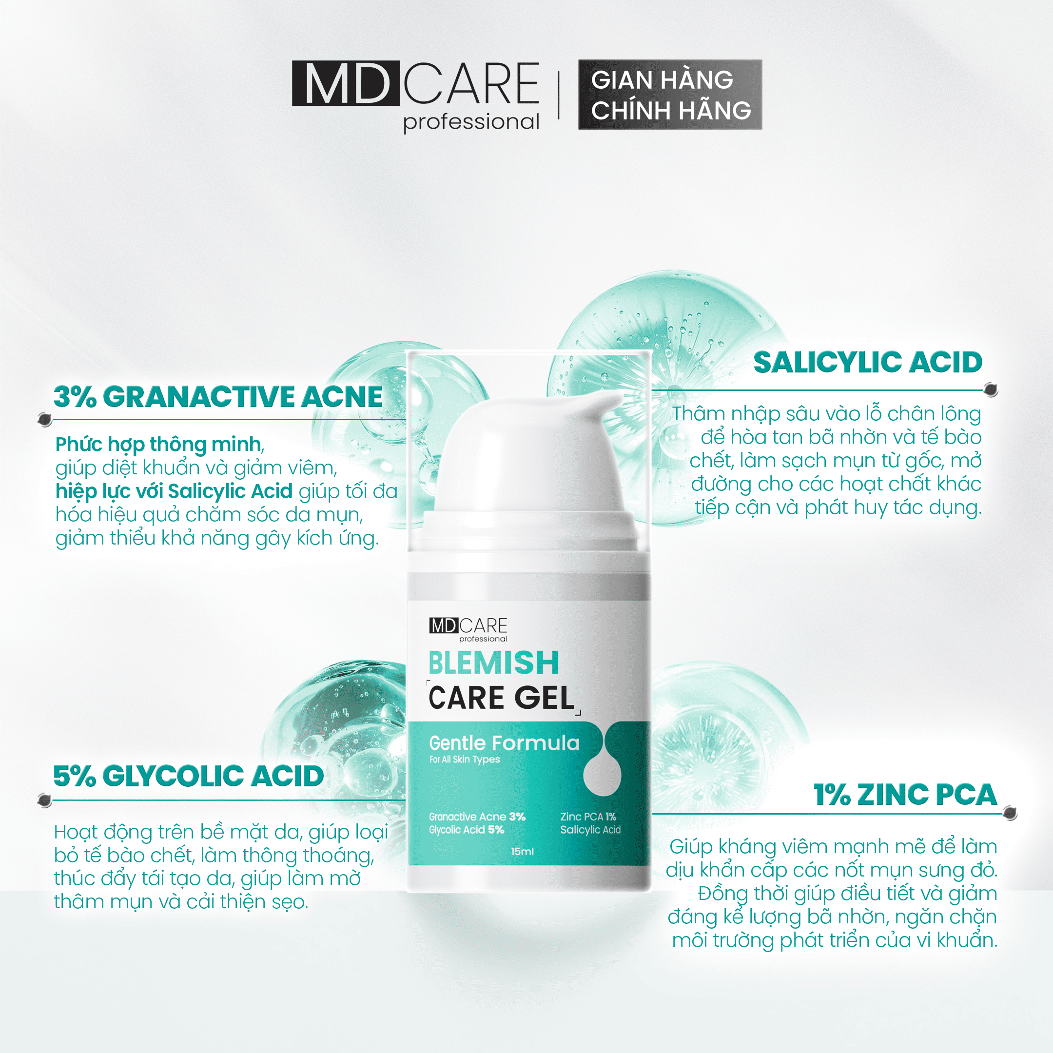Gel Chấm Mụn MD CARE Blemish Care Gel 15ml