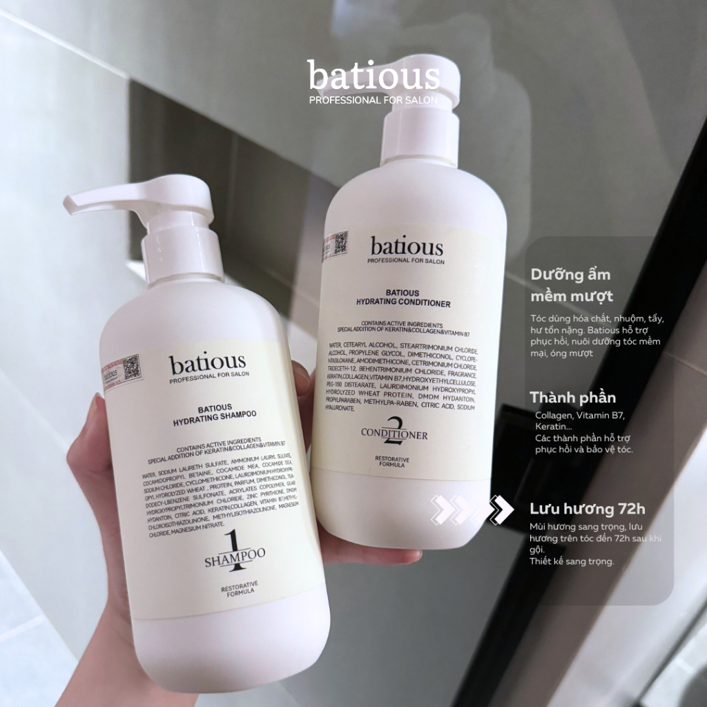 Bộ Dầu Gội Xả BATIOUS Hydrating 500ml Bộ Dầu Gội Xả BATIOUS Hydrating 500ml - Ảnh 2