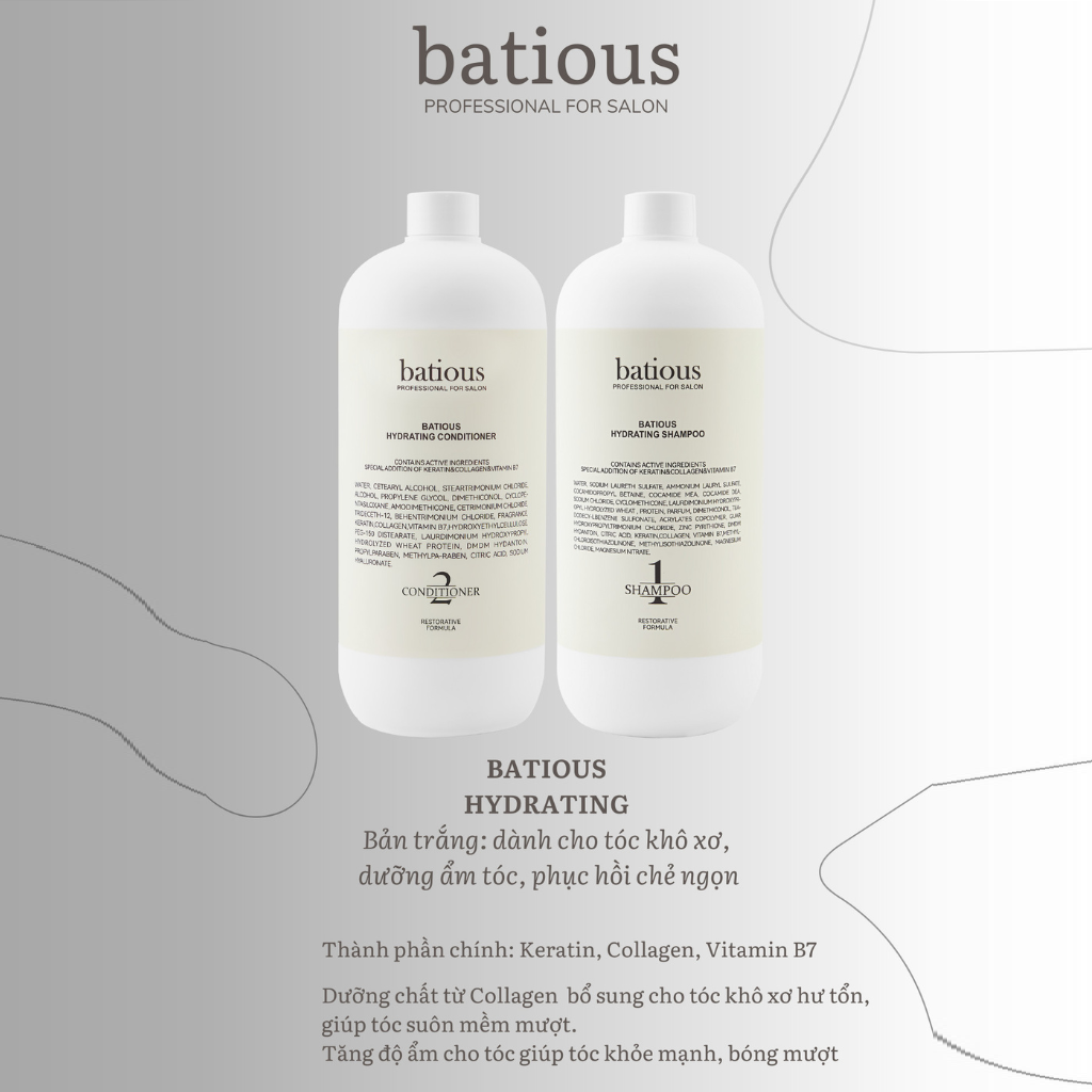 Bộ Dầu Gội Xả BATIOUS Hydrating 500ml Bộ Dầu Gội Xả BATIOUS Hydrating 500ml
