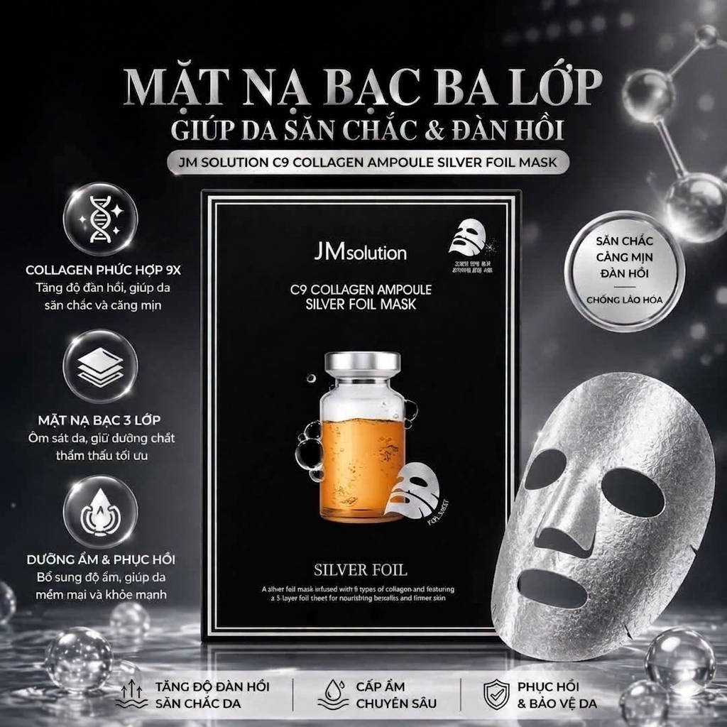 Mặt nạ cấp ẩm 3 lớp JMsolution Ampoule Silver/Gold Foil Mask 35ml