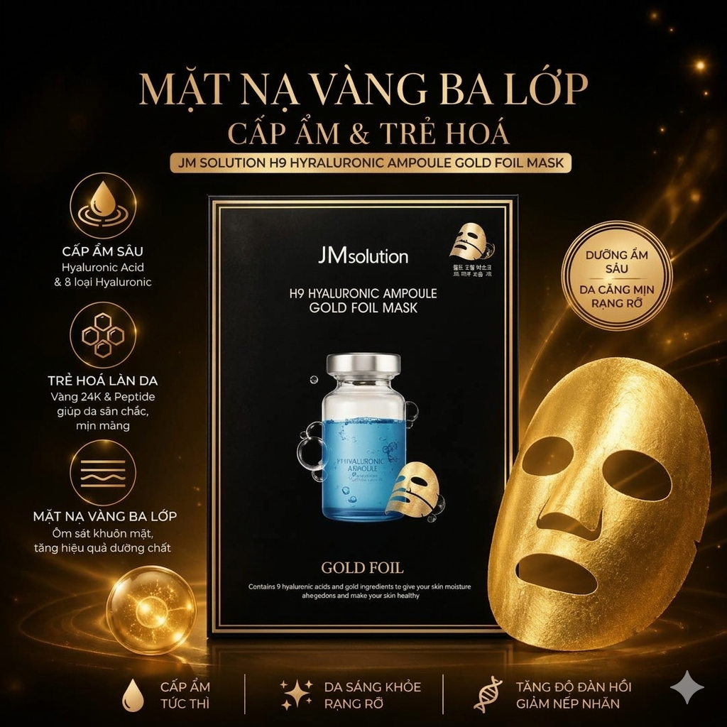 Mặt nạ cấp ẩm 3 lớp JMsolution Ampoule Silver/Gold Foil Mask 35ml