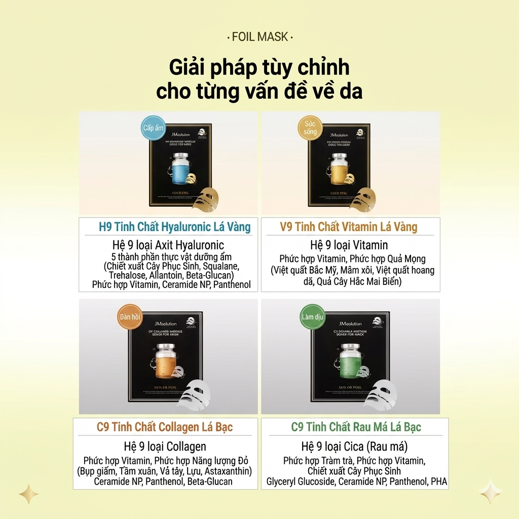 Mặt nạ cấp ẩm 3 lớp JMsolution Ampoule Silver/Gold Foil Mask 35ml