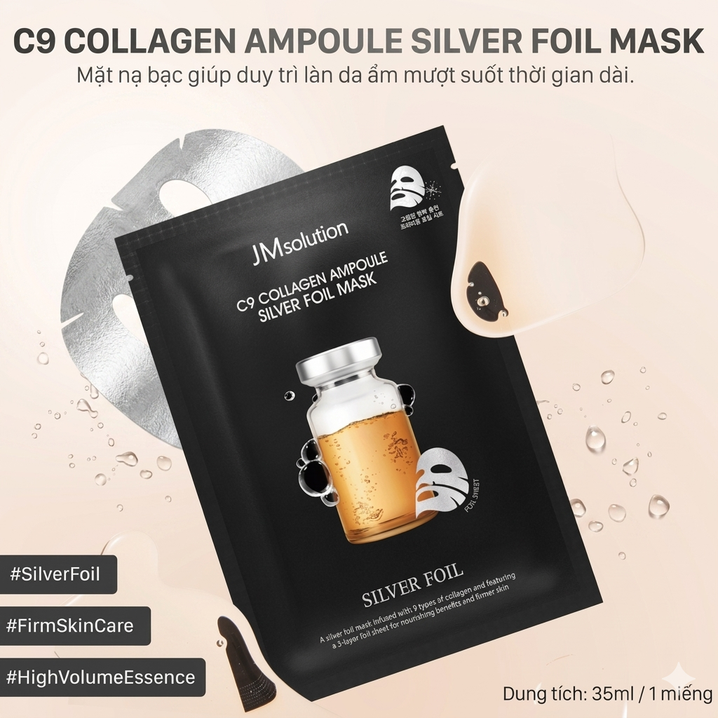 Mặt nạ cấp ẩm 3 lớp JMsolution Ampoule Silver/Gold Foil Mask 35ml