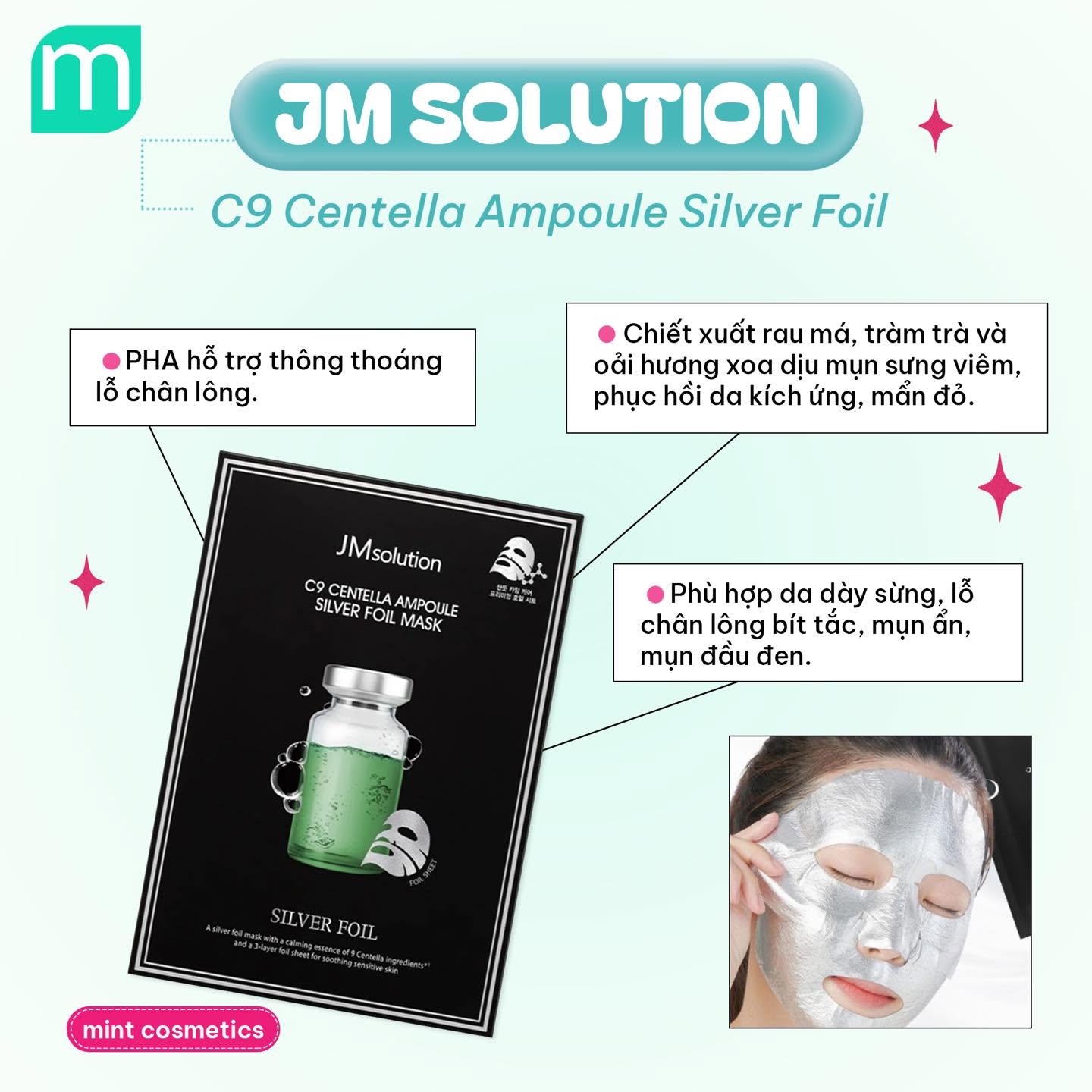 Mặt nạ cấp ẩm 3 lớp JMsolution Ampoule Silver/Gold Foil Mask 35ml