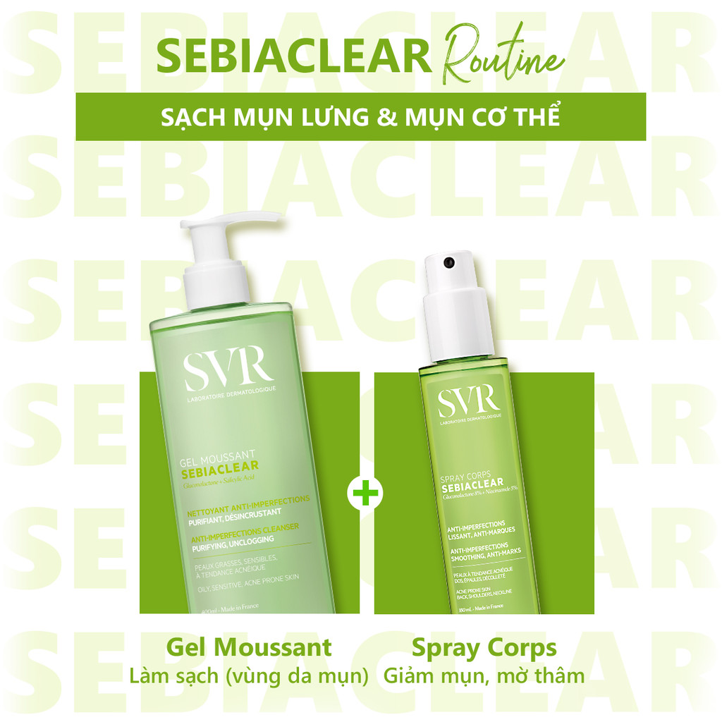 Xịt Mụn Lưng Giúp Giảm Mụn Và Mờ Thâm SVR Sebiaclear Spray Corps 150ML