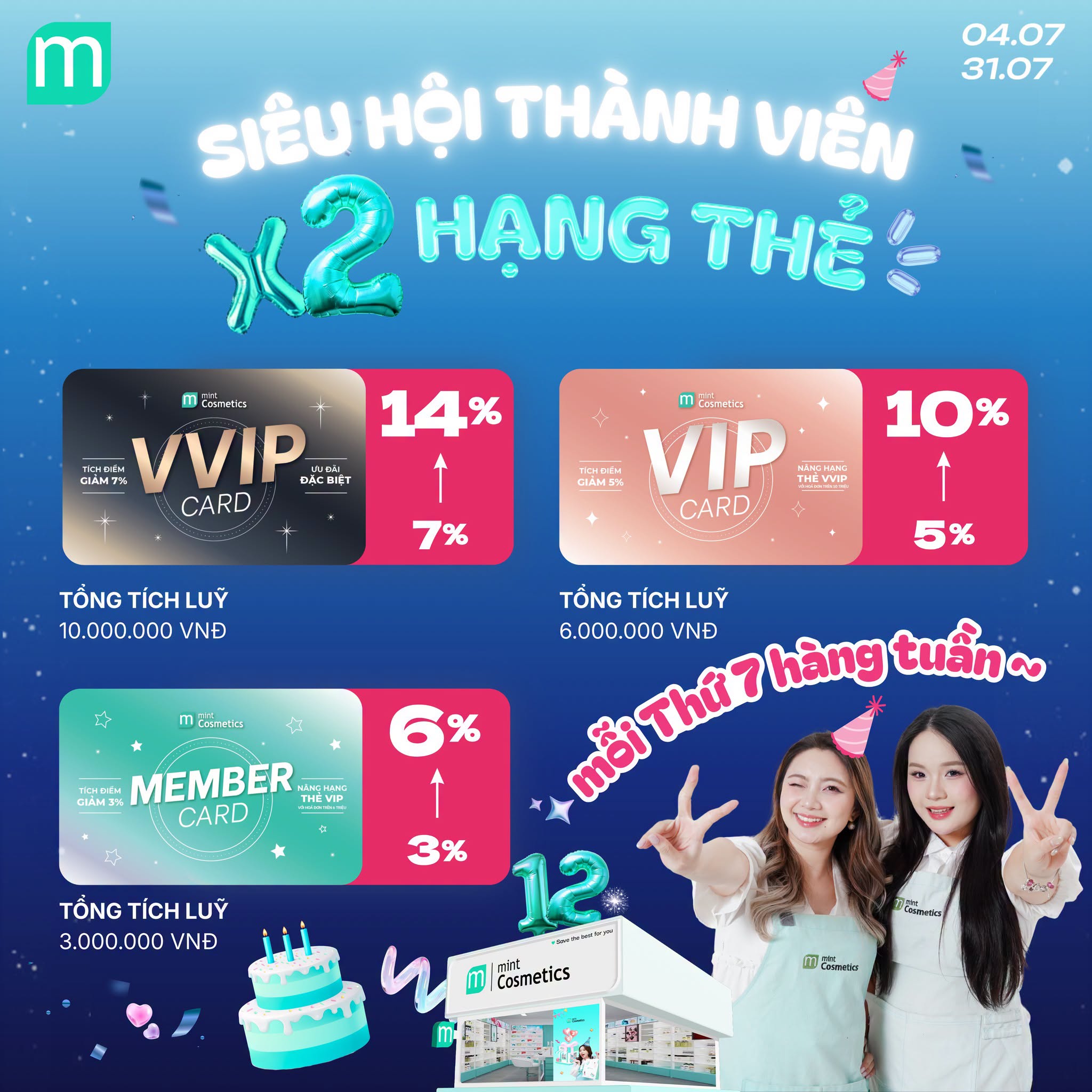 THỨ 7 HẾT XẢY ~ SALE UPTO 14% ~ X2 TÍCH ĐIỂM ~THOẢ THÍCH XÚC MỸ PHẨM