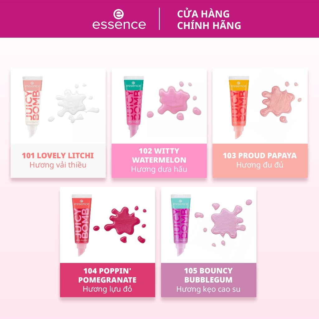 Son dưỡng bóng Essence Juicy Bomb Skiny Lipgloss 4ml Son dưỡng bóng Essence Juicy Bomb Skiny Lipgloss 4ml